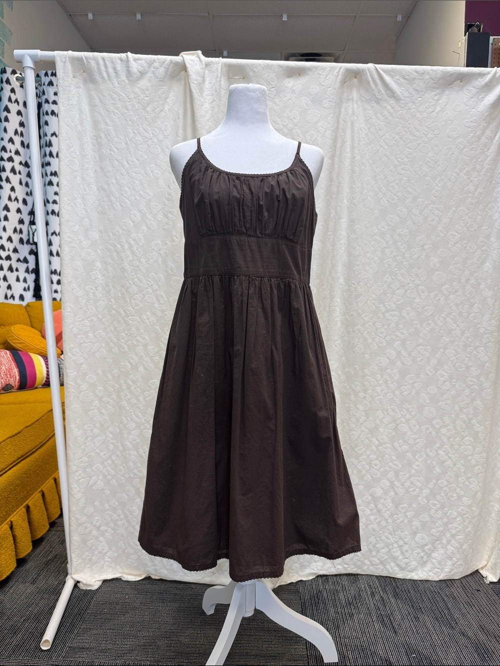 Brown Cotton Sundress with Spaghetti Straps
